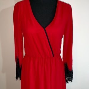 Red Dress with Lace Sleeves